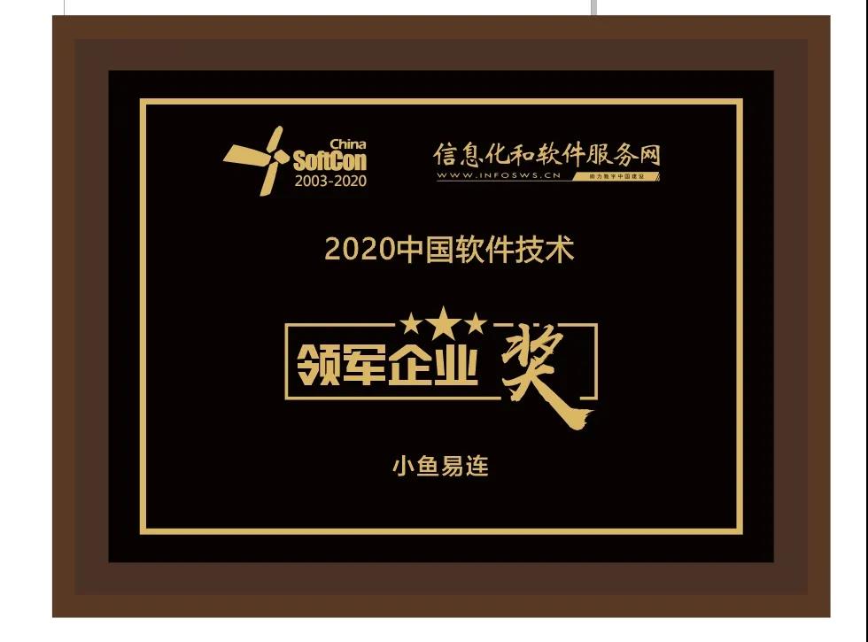 小鱼易连荣获“2020年中国软件技术领军企业奖”