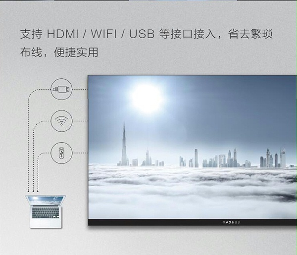 支持HDMI/WIFI/USB等接口接入，省去繁琐布线，便捷实用